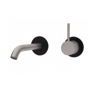 Kaya Up Wall Basin/Bath Mixer Set, Brushed Nickel, Matte Black Round Plates, 160mm Outlet